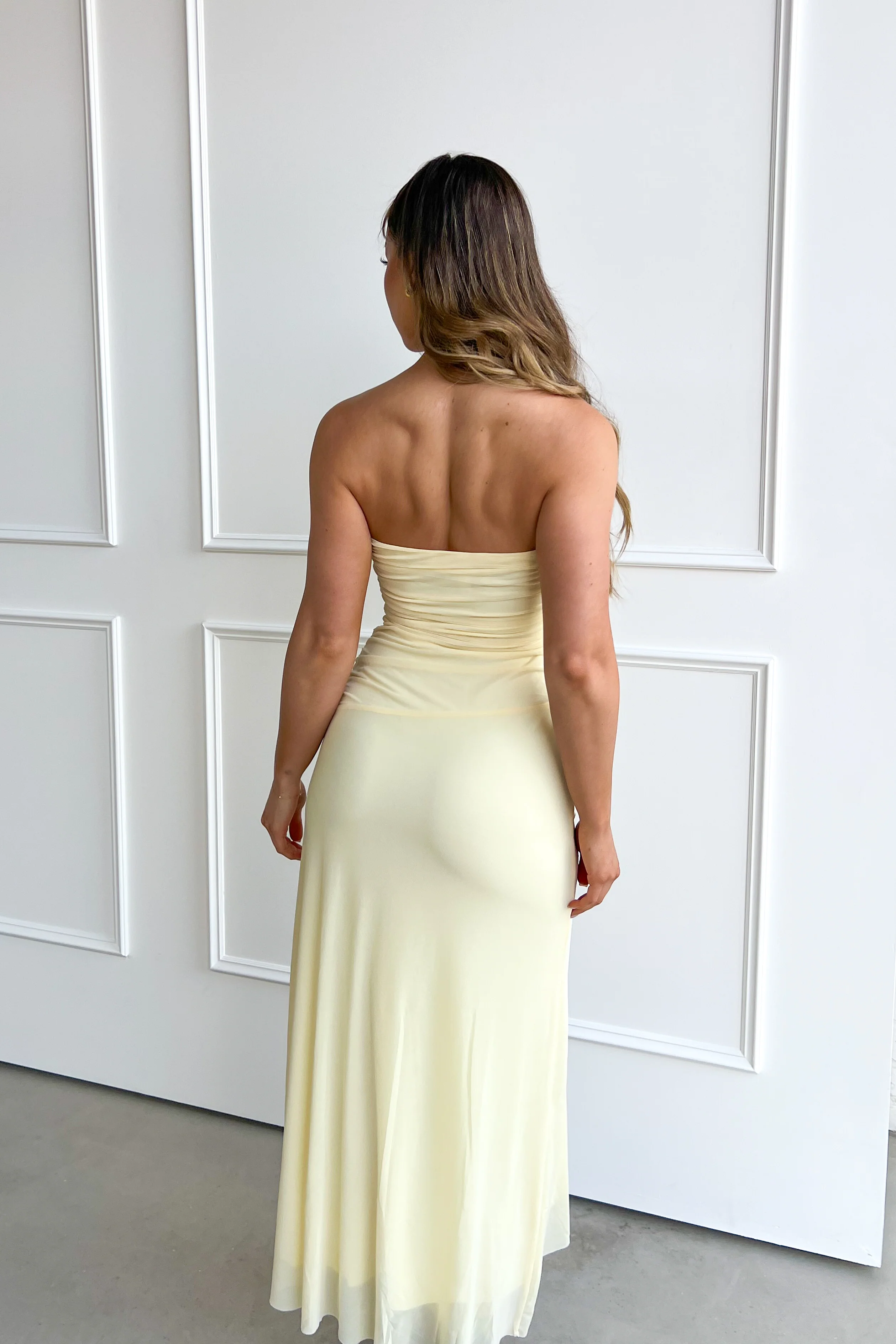 Elegant Cream Strapless Maxi Dress