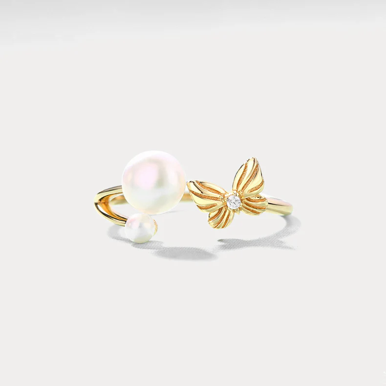 Elegant Pearl & Leaf Adjustable Ring