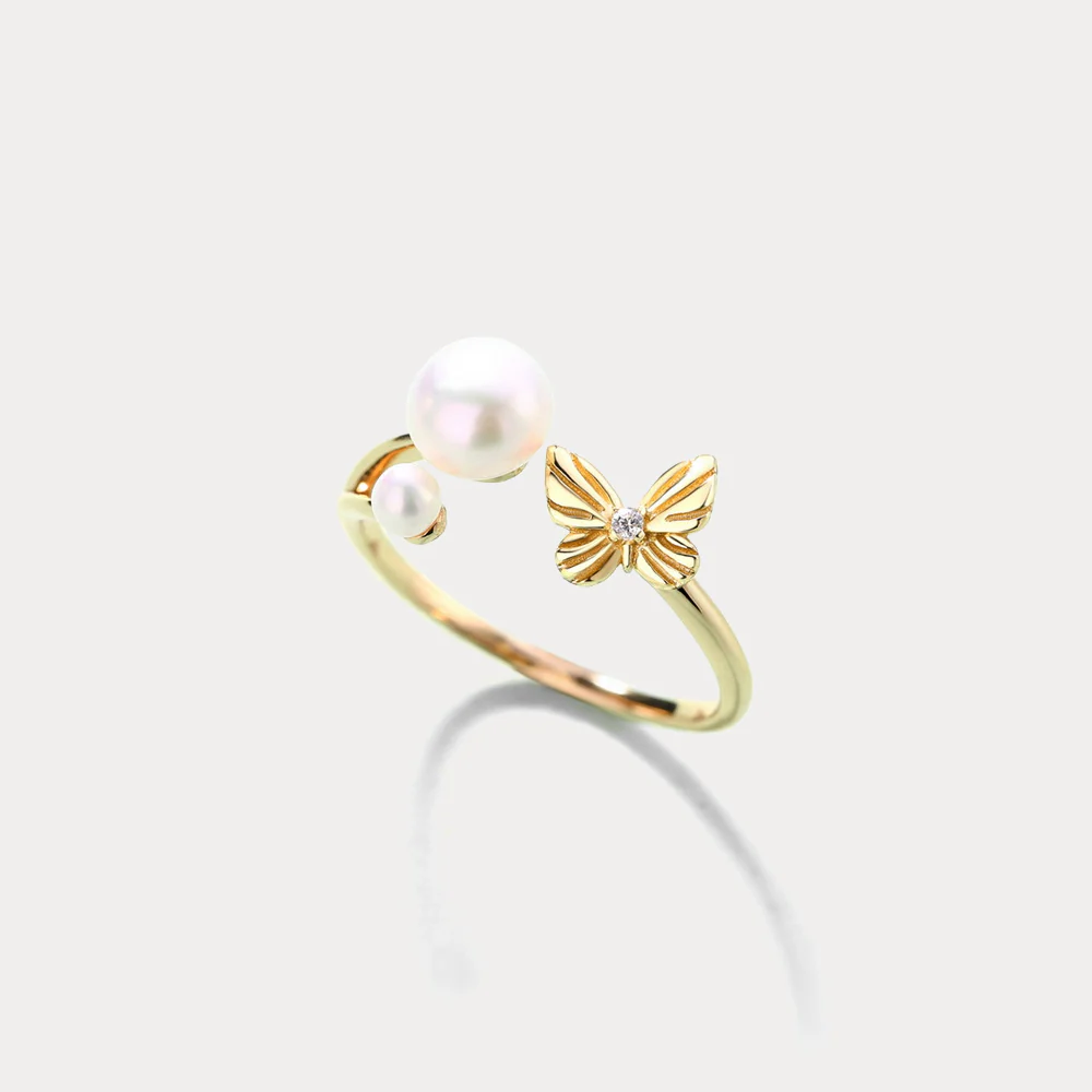 Elegant Pearl & Leaf Adjustable Ring